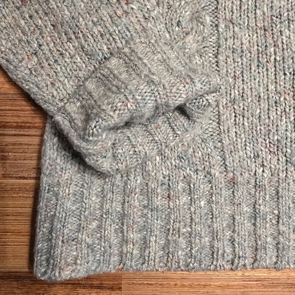 L.L. Bean Blue Confetti Tweed Cable Knit Cardigan Sweater Size M - Picture 12 of 13